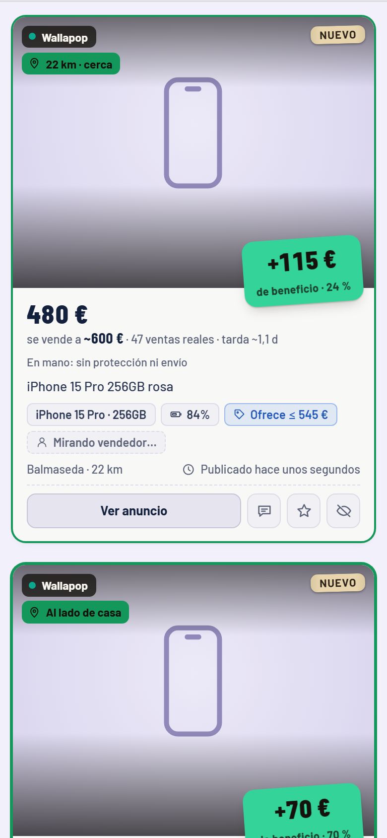 Los chollos en el móvil, con su beneficio en una pegatina de color